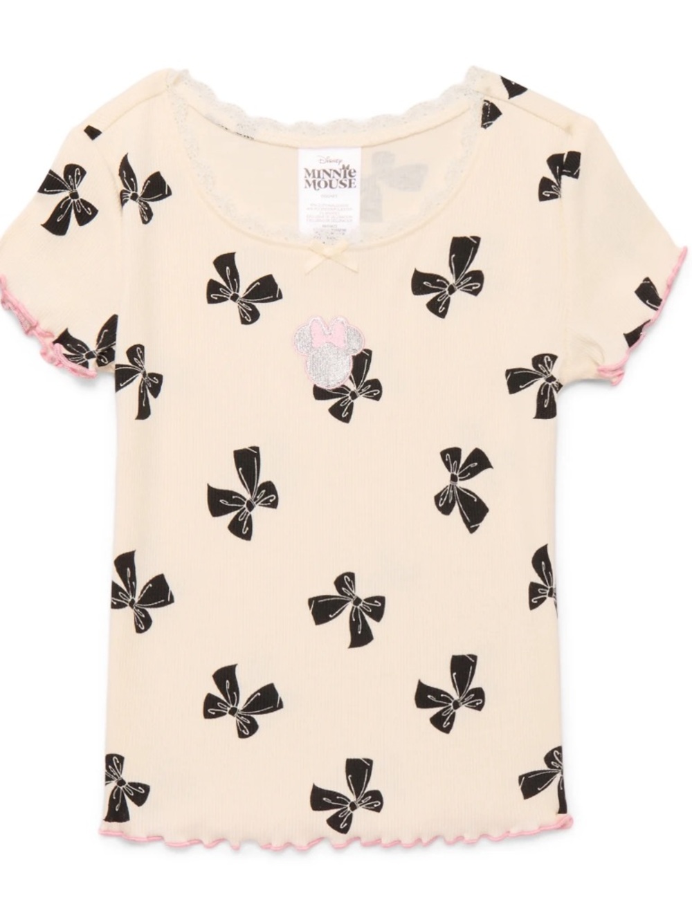 Disney Girls Minnie Mouse Printed Bow Tee with Embroidery